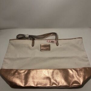 Victorias Secret Canvas and Metallic Rose Gold Tote Bag
